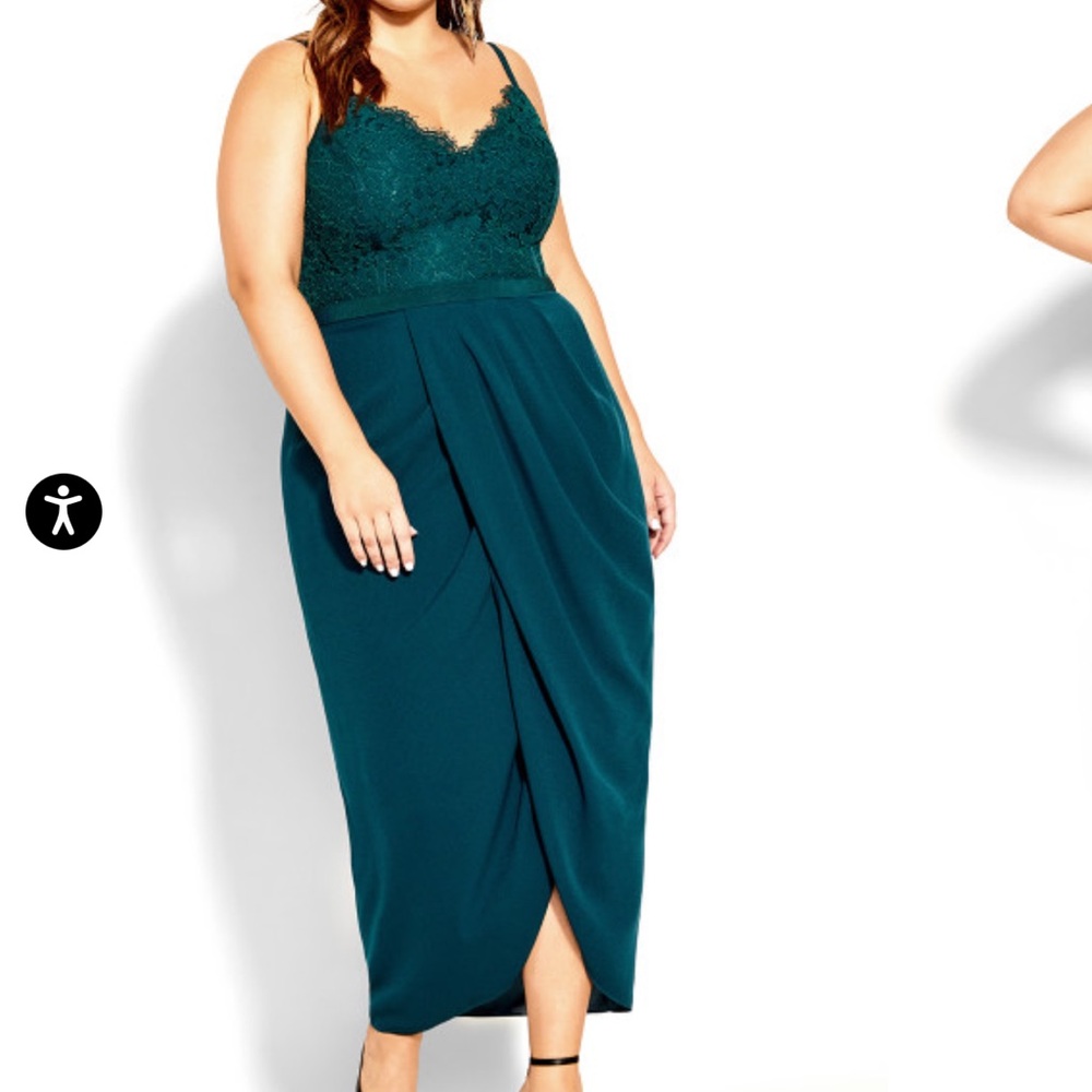 City Chic Lace Touch Dress - emerald NWT Size 16